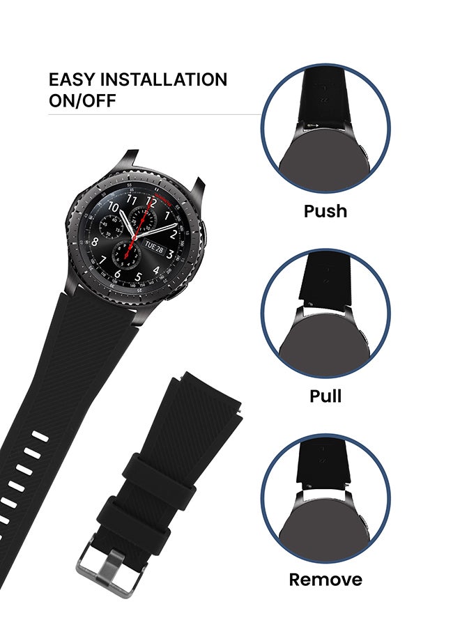 INEIX Textured Silicone Replacement Strap For Samsung Gear S3 Black  - Image 3