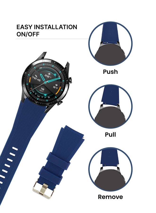 INEIX - Textured Silicone Replacement Strap For Huawei Watch GT2 Dark Blue - Image 1