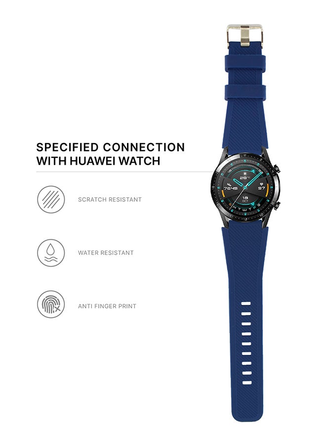 INEIX - Textured Silicone Replacement Strap For Huawei Watch GT2 Dark Blue - Image 1