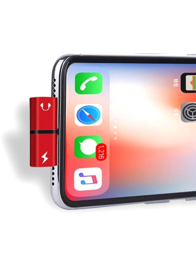 2-In-1 USB Audio And Charging Adapter Red/Black
