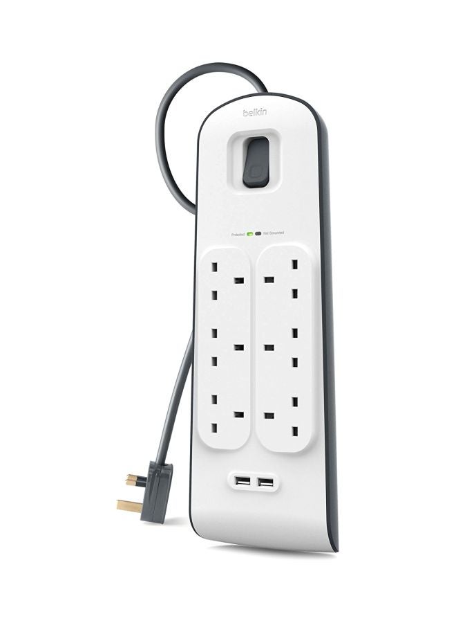 بيلكين محول بمنفذي USB و6 مخارج بقوة تيار 2.4 أمبير أبيض/رمادي - Image 2