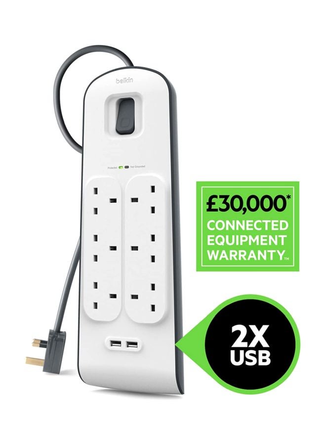 بيلكين محول بمنفذي USB و6 مخارج بقوة تيار 2.4 أمبير أبيض/رمادي - Image 3