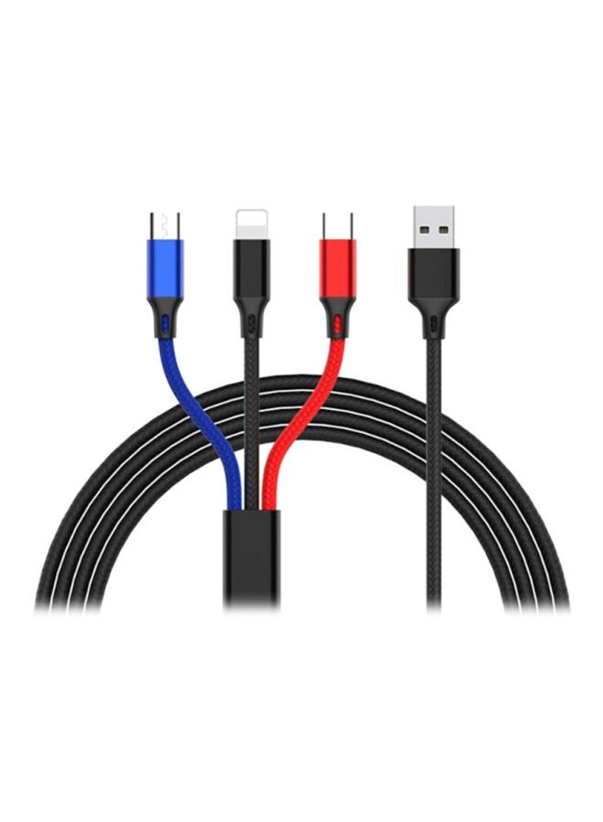 بيوينتي كابل شحن ومزامنة بيانات 3 في 1 أسود / أحمر / أزرق