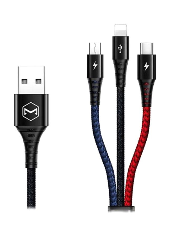 بيوينتي كابل شحن ومزامنة بيانات 3 في 1 أسود / أحمر / أزرق - Image 1