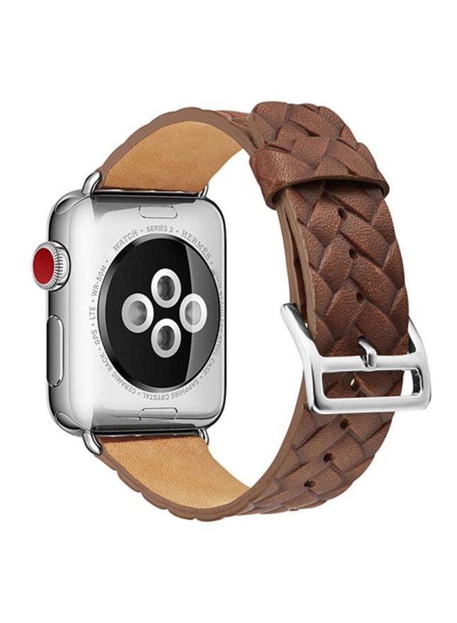 Voberry Replacement Band For Apple Watch Series 1/2/3 42mm Brown/Silver - Image 3