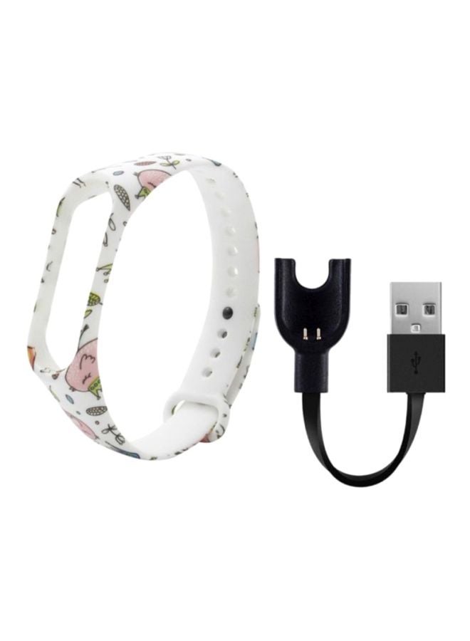 Silicone Strap For Xiaomi Mi Band 3 With USB Charging Cable White/Pink/Green