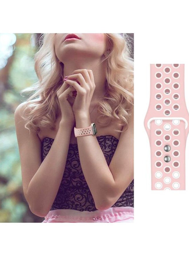 لنكوو سوار بديل لساعة آبل ووتش سيريس 1/2/3/4 42 مم (وسط/ كبير) وردي/أبيض - Image 2