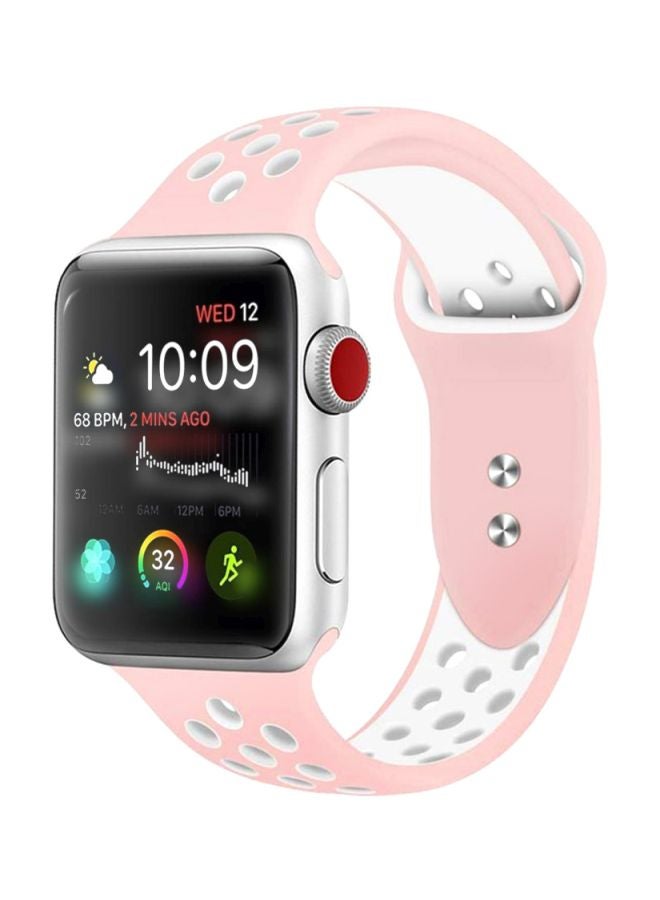 لنكوو سوار بديل لساعة آبل ووتش سيريس 1/2/3/4 42 مم (وسط/ كبير) وردي/أبيض - Image 1