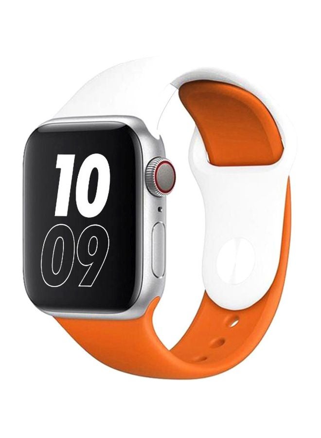 LNKOO - Silicone Replacement Band For Apple Watch Series 1/2/3/4 White/Orange - Image 1