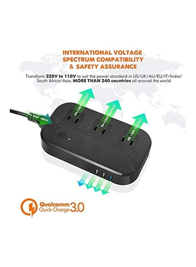 محول طاقة للسفر من 220 الى 110 فولت . أسود - Image 2