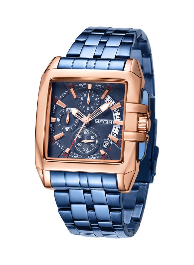ميجر ساعة يد بعقارب وسوار من الستانلس ستيل مقاس 40 مم لون أزرق للرجال - Image 1