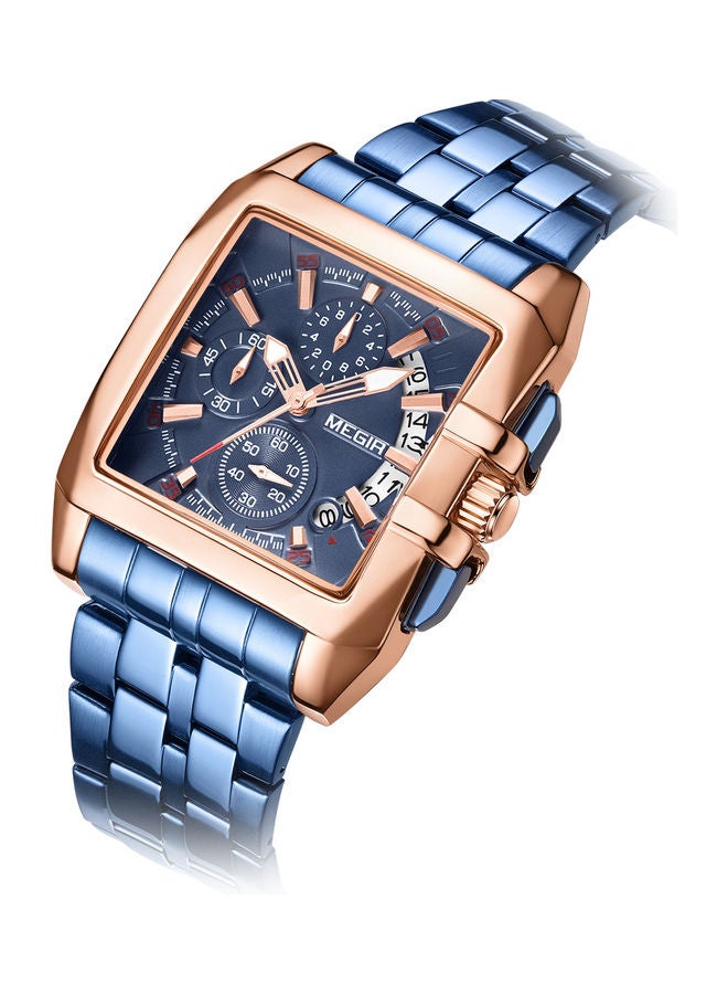 ميجر ساعة يد بعقارب وسوار من الستانلس ستيل مقاس 40 مم لون أزرق للرجال - Image 2