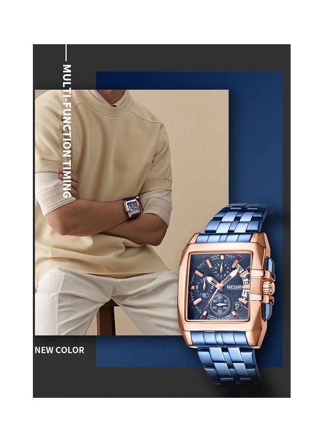 ميجر ساعة يد بعقارب وسوار من الستانلس ستيل مقاس 40 مم لون أزرق للرجال - Image 3