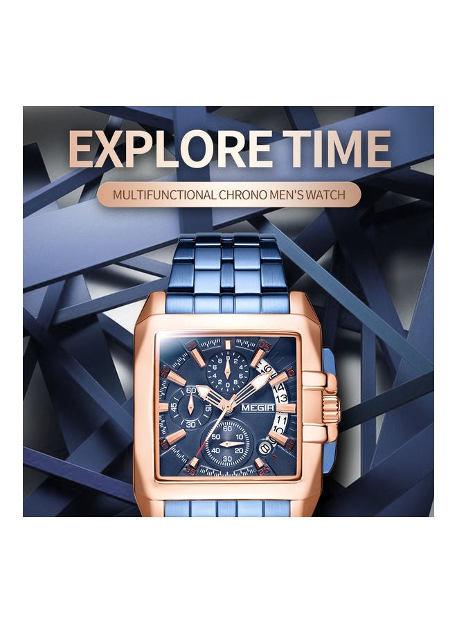 ميجر ساعة يد بعقارب وسوار من الستانلس ستيل مقاس 40 مم لون أزرق للرجال - Image 5