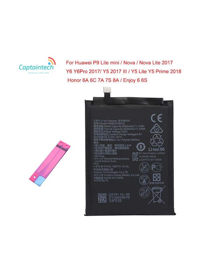 Captaintech 3020.0 mAh Replacement Battery For Huawei Nova CAZ-AL10 CAN L01 L02 L12 Enjoy 6S Honor 6C Y5 Y6 2017 P9 lite mini Black - Image 2