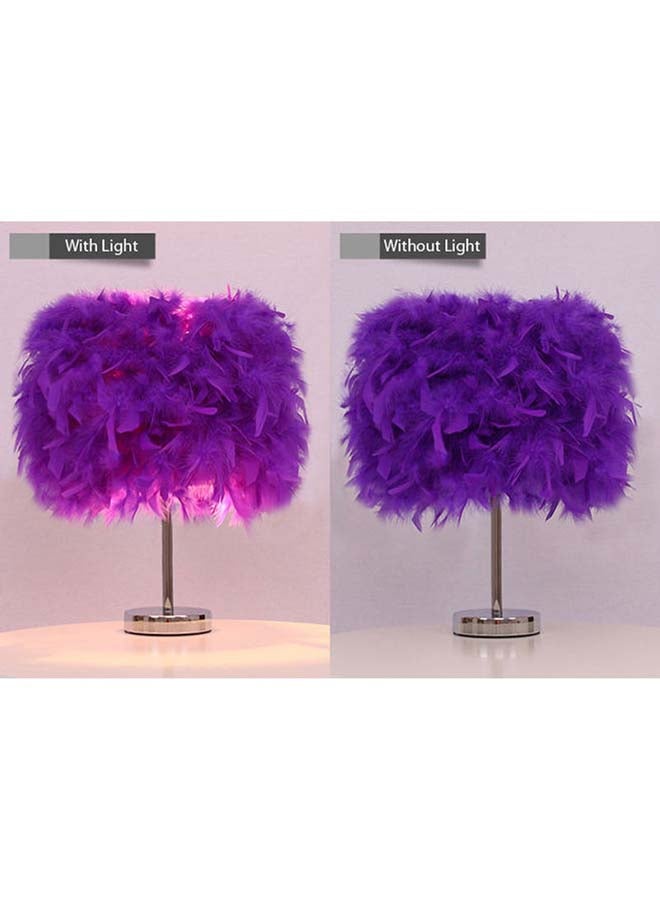 fashionhome Modern Handmade Feather Lampshade Bedside Table Lamp Purple 20x30cm - Image 2