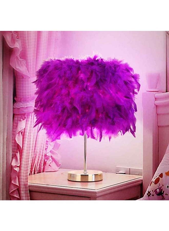 fashionhome Modern Handmade Feather Lampshade Bedside Table Lamp Purple 20x30cm - Image 1