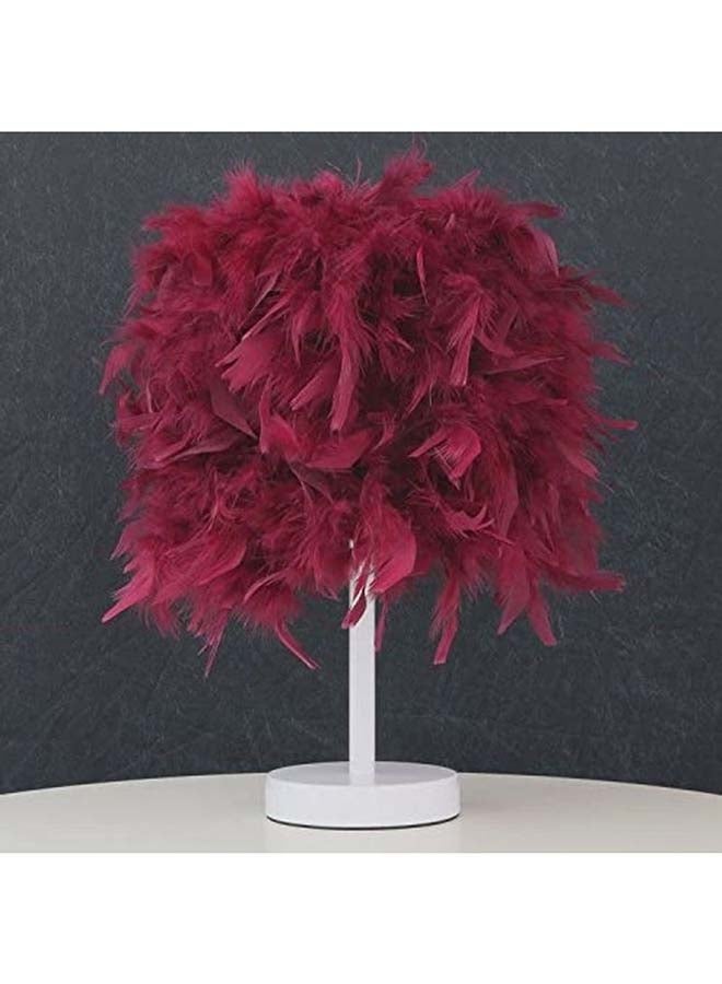 fashionhome - Modern Handmade Feather Lampshade Bedside Table Lamp Red 20x30cm - Image 1