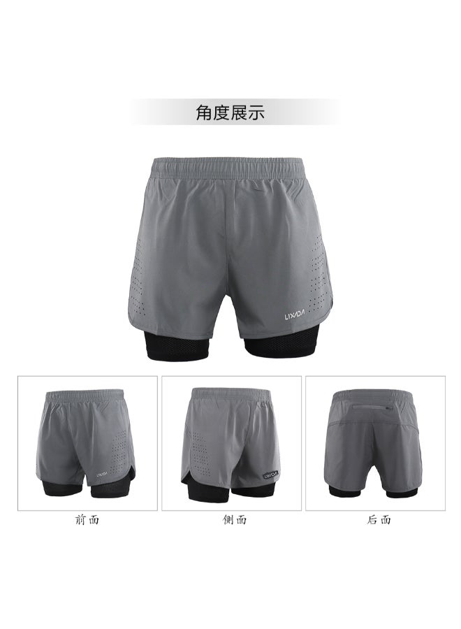 شورت رياضي للركض 2 في 1 رمادي - Image 3