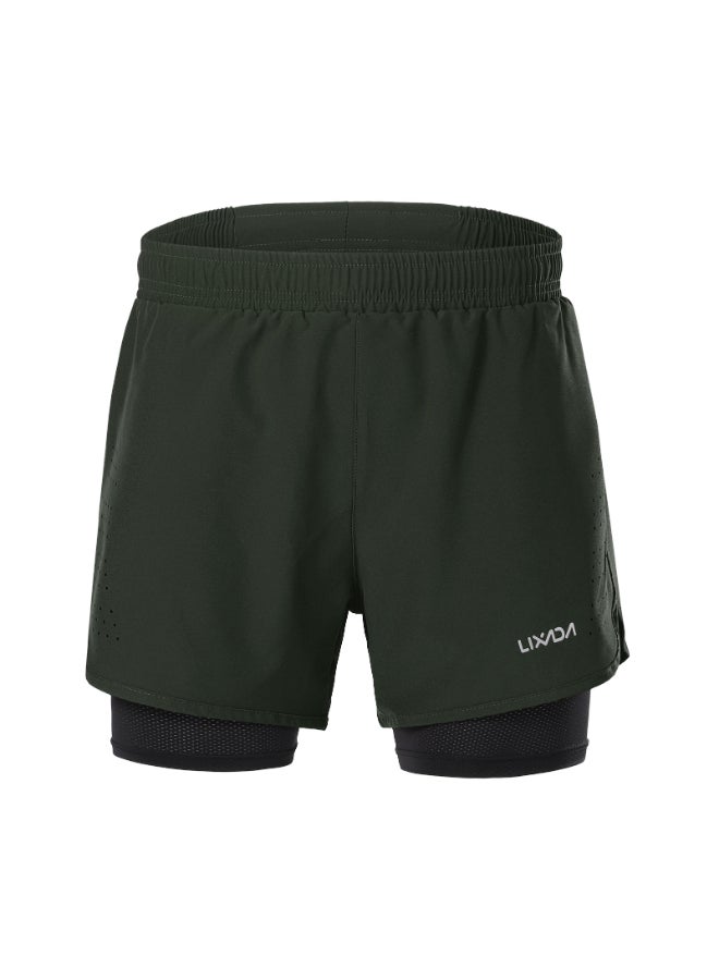 2-in-1 Running Shorts Army Green  - Image 2