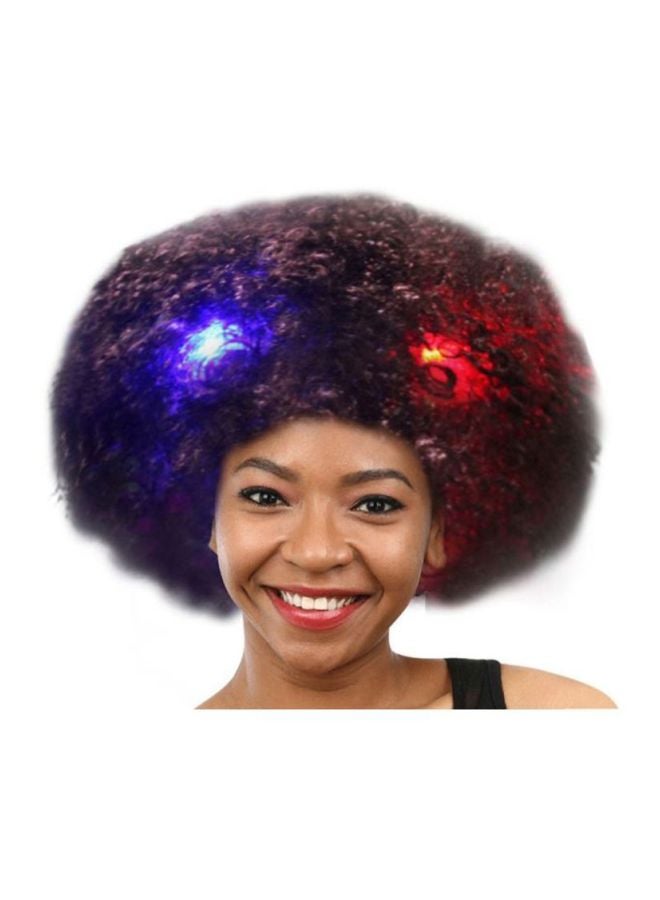 Voberry Party Disco LED Flash Afro Masquerade Clown Hair Wig brown/red/blue 25x16x5cm - Image 2