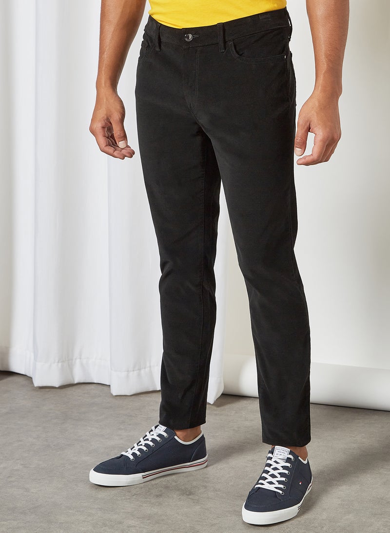 TOMMY HILFIGER - Venice Mid Rise Slim Flex Velvet Trousers Black - Image 1