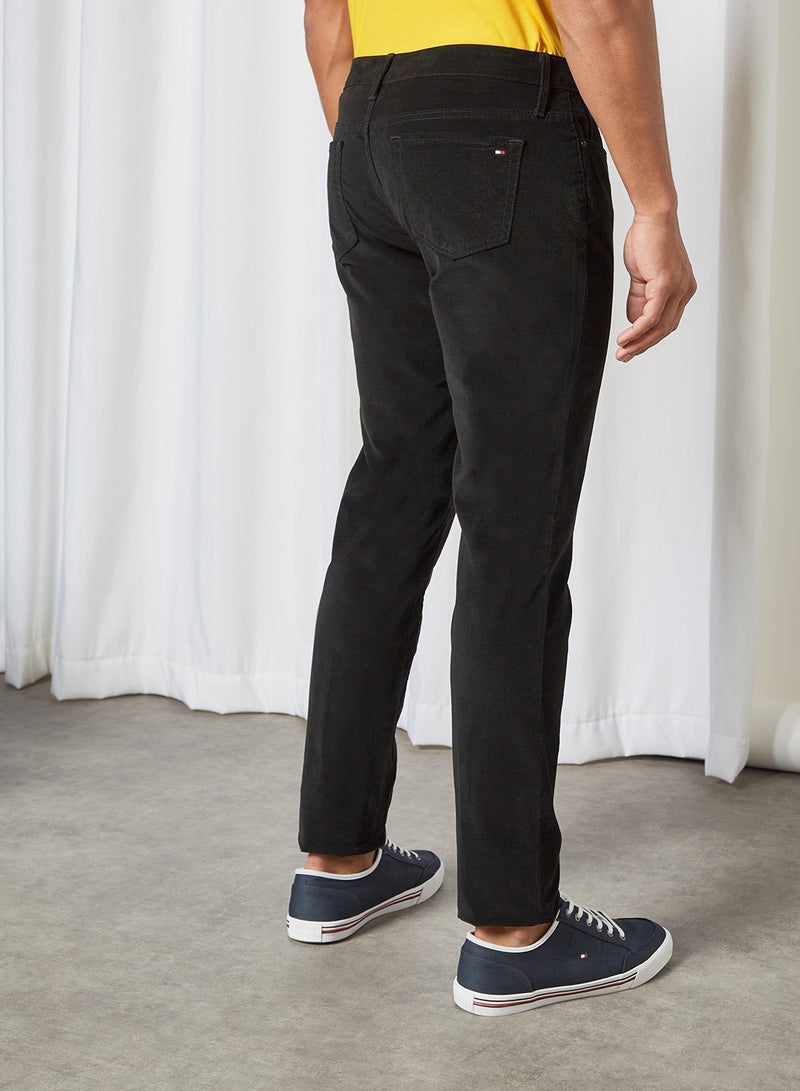 TOMMY HILFIGER - Venice Mid Rise Slim Flex Velvet Trousers Black - Image 1