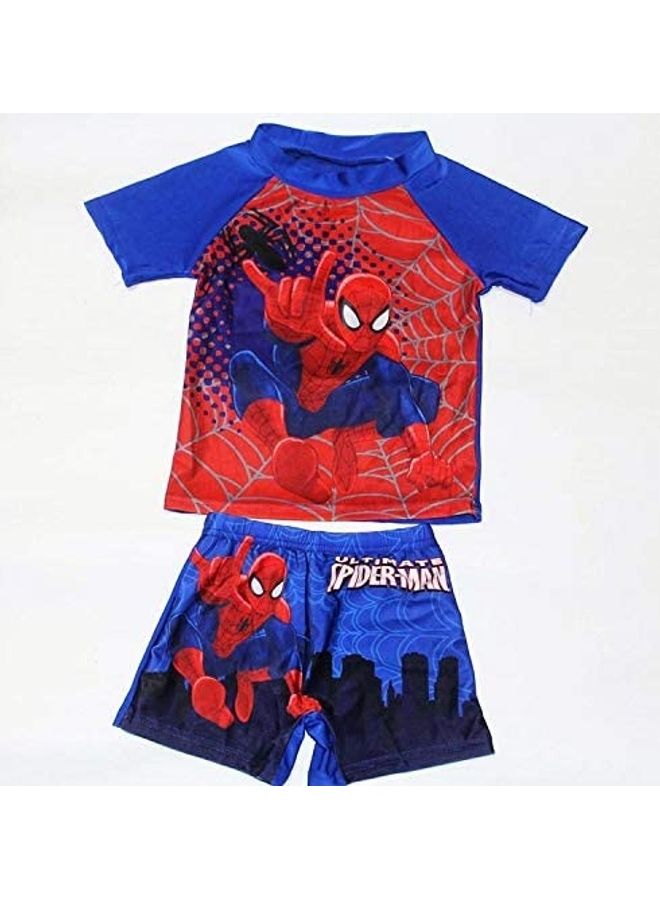 Generic Spiderman Printed Swimming T-Shirt With Shorts 125-135cm