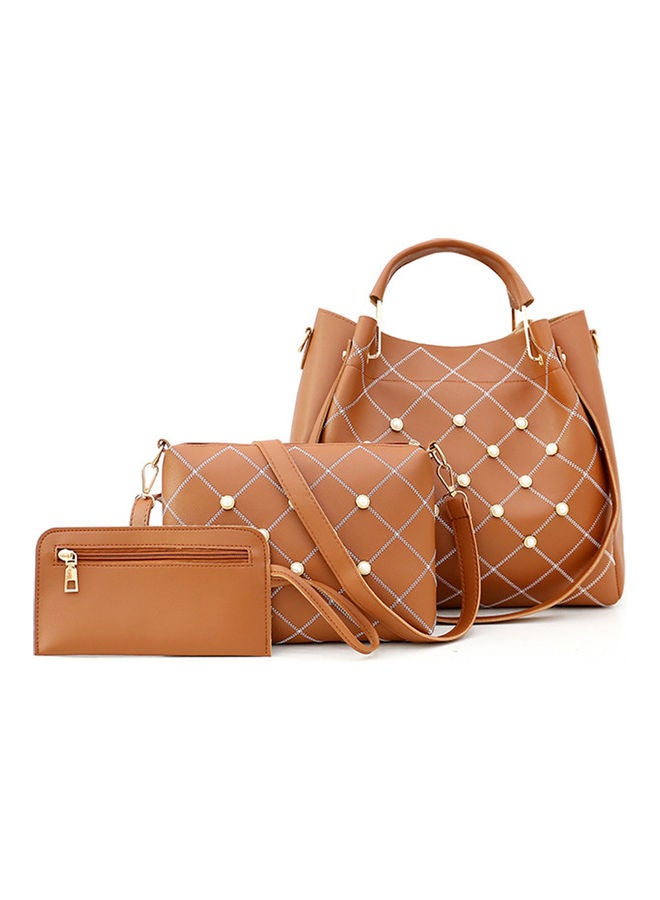 3-Piece Stone Studded Bags Brown 