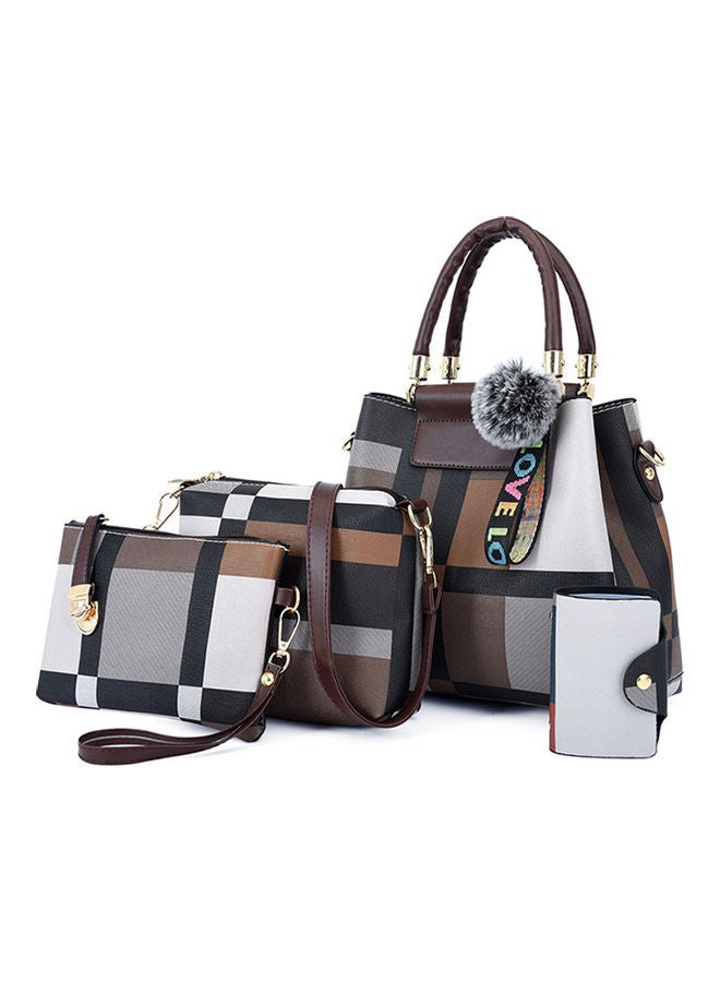 4-Piece Colourblock Pattern Bags Brown/White/Black 