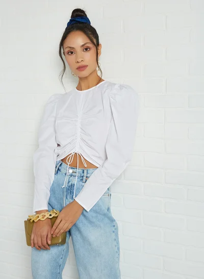 ONLY Ruched Front Top White