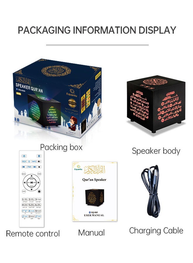 Generic - Intelligent BT Small Speaker 3D Around Portable Mini Qur'An Speaker LU-VQ9-40 Black - Image 1