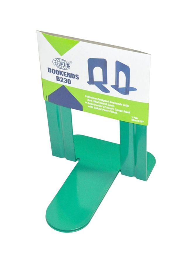 FIS Pack Of 2 Metal Bookend Green - Image 1