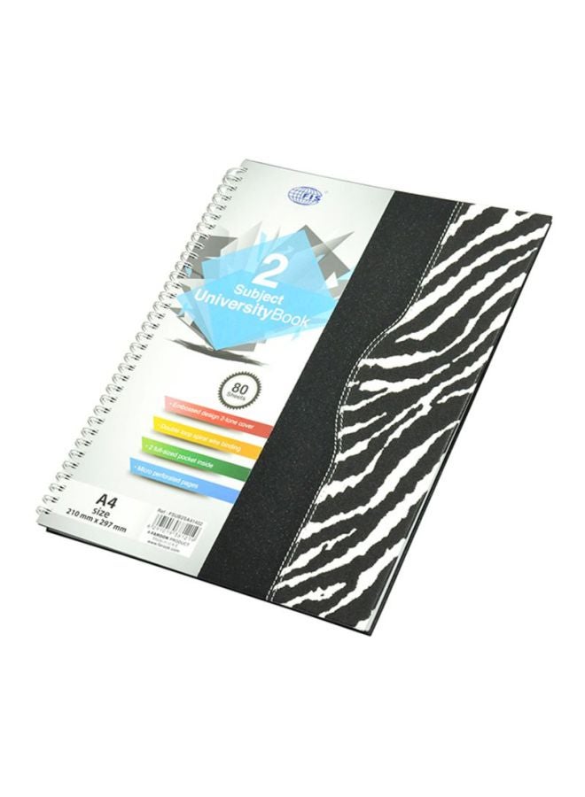 FIS A4 2 Subject Hard Cover Spiral Notebook Black/White/Blue - Image 1