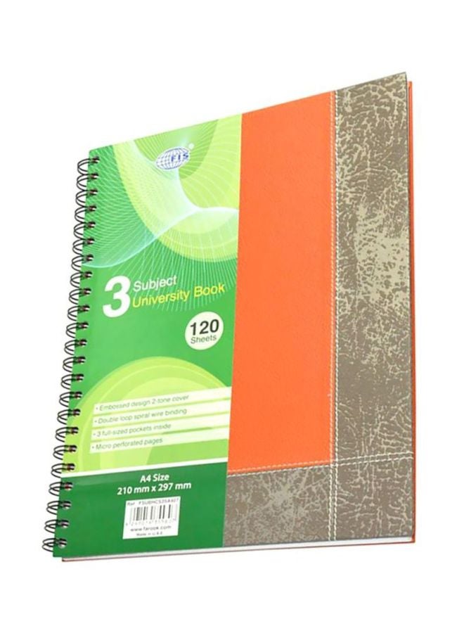 FIS A4 3 Subject Hard Cover Spiral Notebook Orange/Brown/Green - Image 1