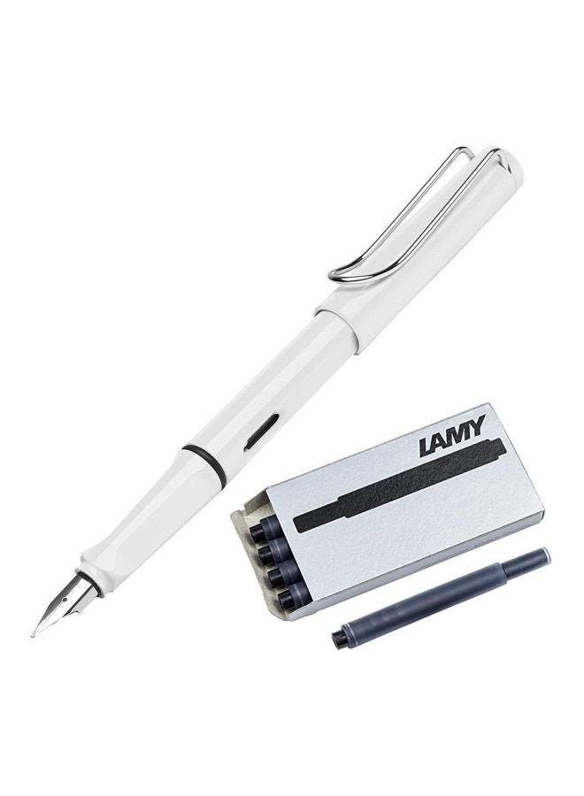 LAMY Safari Fountain Pen With 5 Ink Cartridge White/Silver - Image 1