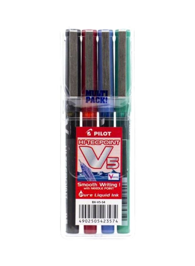 بايلوت مجموعة أقلام حبر سائلة V5 هاي - تيك بوينت مكونة من 4 أقلام متعدد الألوان