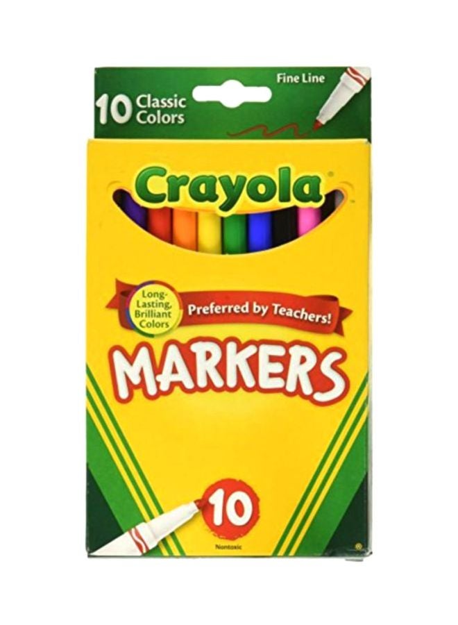 كرايولا طقم أقلام ماركر كلاسيكي بخط رفيع مكون من 10 قطع أصفر / أخضر / أزرق - Image 2