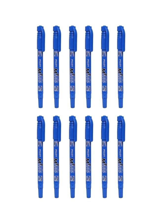بايلوت طقم أقلام ماركر مزدوجة مكوّن من 12 قطعة أزرق - Image 1