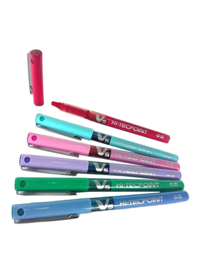 بايلوت أقلام حبر سائل برأس كروي هاي تيكبوينت V5 من 6 قطع متعدد الألوان
