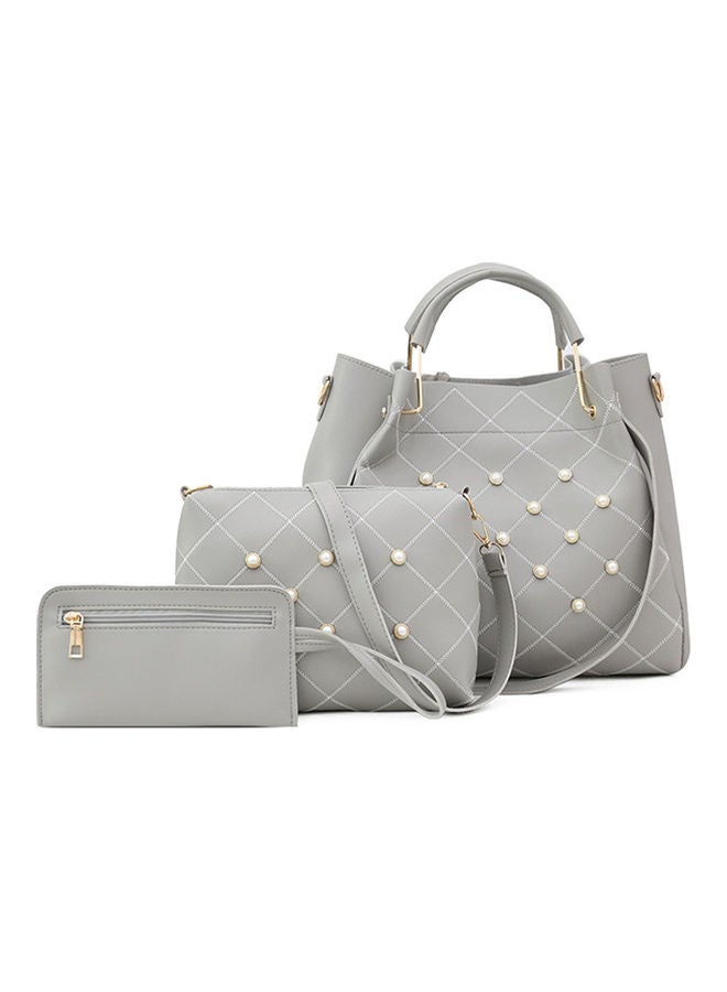 3-Piece Stone Studded Bags Grey