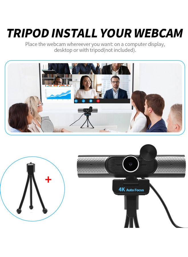4K Webcam AF With Built-In Speakers Black - Image 3