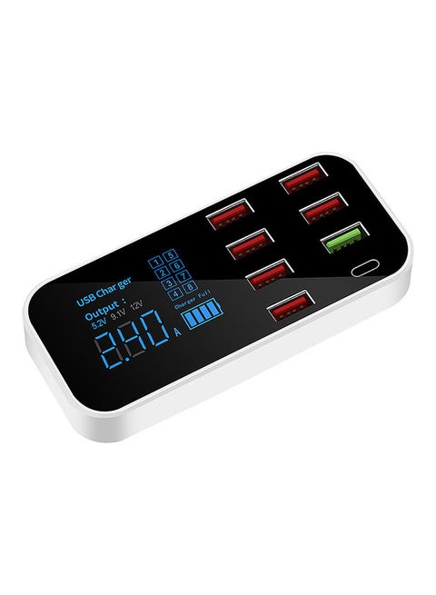 8 Port Charger With LED Display Type-C White/Black
