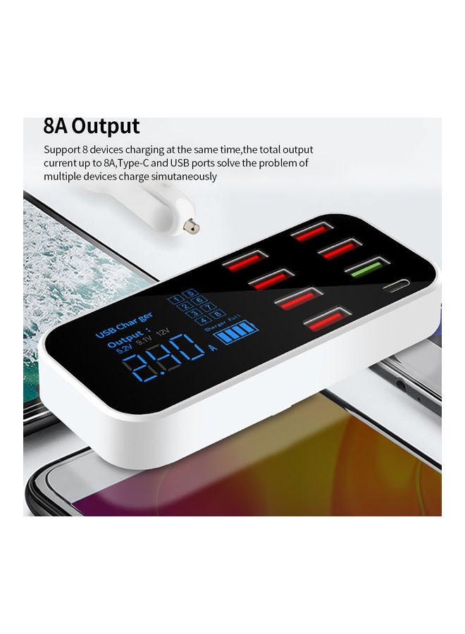 Generic - 8 Port Charger With LED Display Type-C White/Black - Image 1