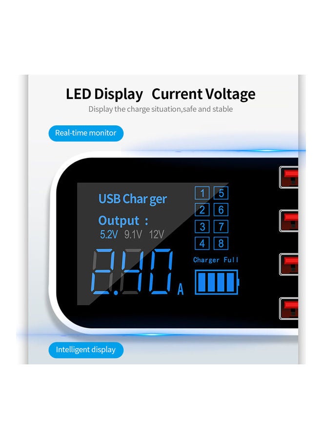 Generic - 8 Port Charger With LED Display Type-C White/Black - Image 1