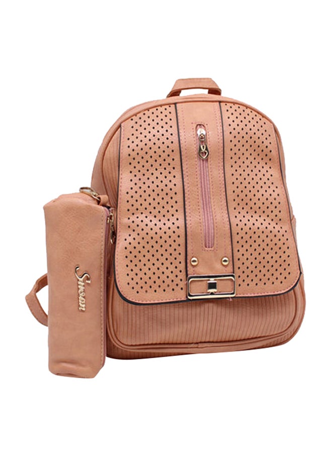 2-Piece School Backpack And Pouch Set 14 Inch Brown 