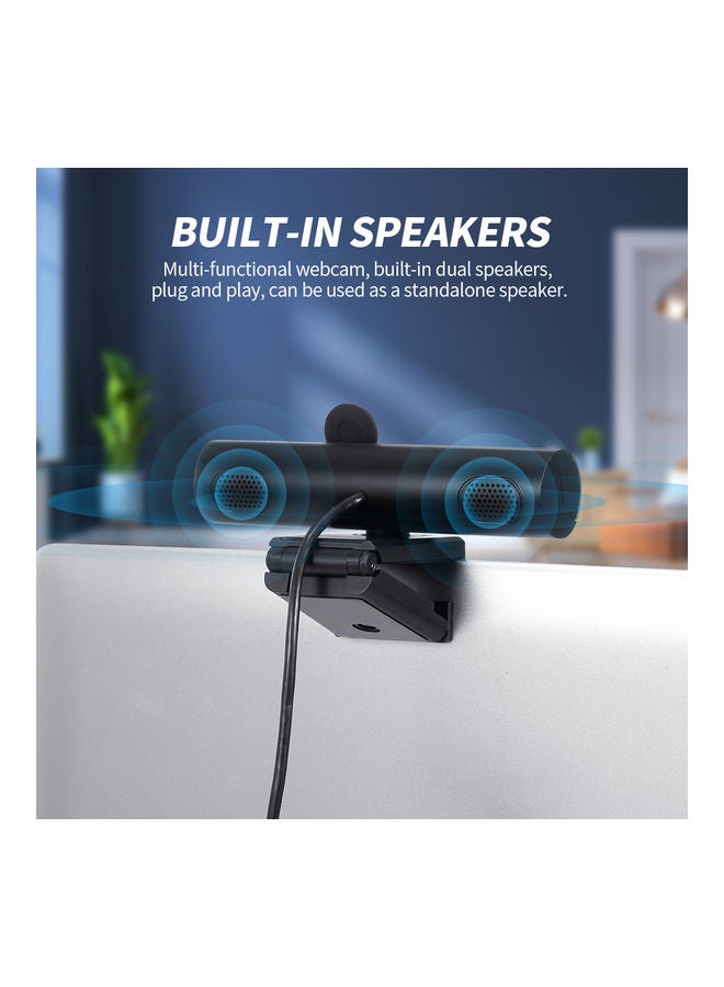Generic - Webcam Full HD 1080P Camera Manually Focus Built-in Microphone And Speakers Black - Image 1