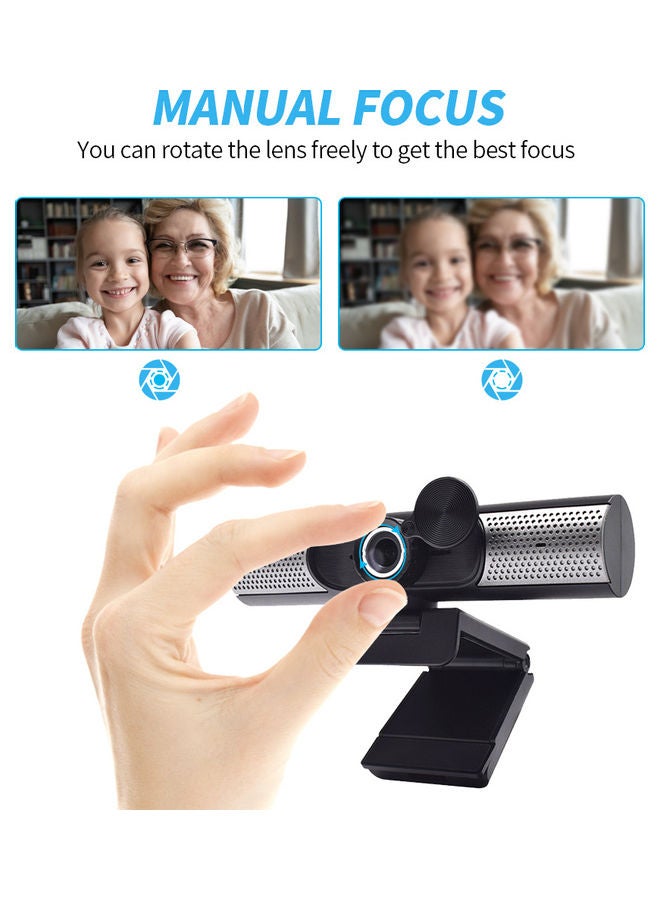 Generic - Webcam Full HD 1080P Camera Manually Focus Built-in Microphone And Speakers Black - Image 1