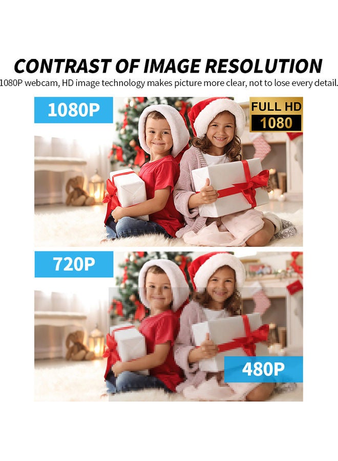 Generic - Webcam Full HD 1080P Camera Manually Focus Built-in Microphone And Speakers Black - Image 1