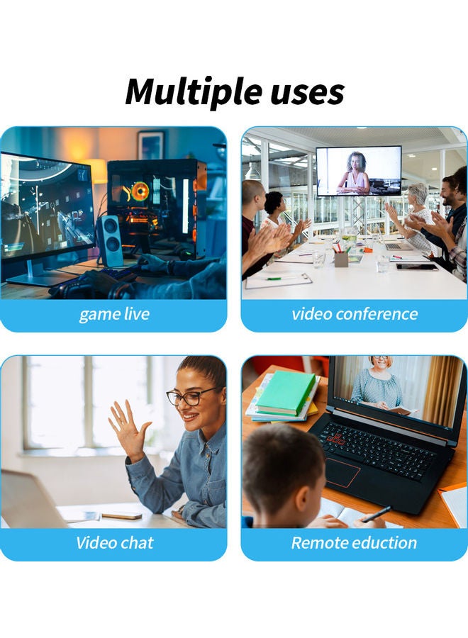 Generic - Webcam Full HD 1080P Camera Manually Focus Built-in Microphone And Speakers Black - Image 1